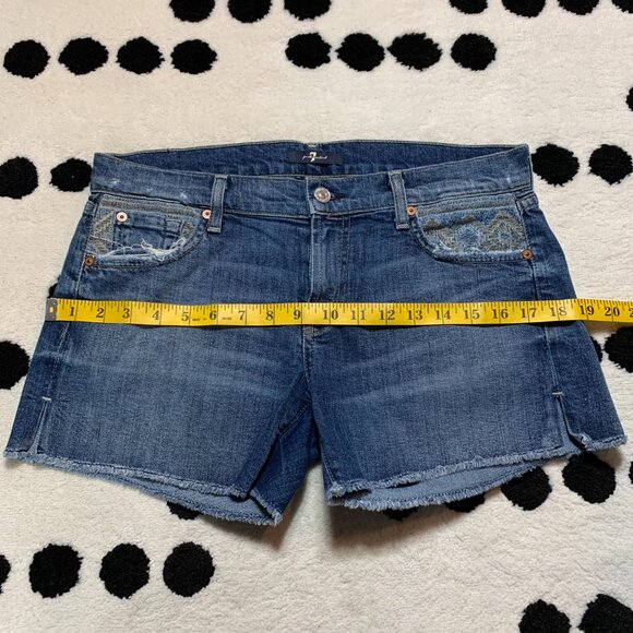7 For All Mankind Distressed Stretch Denim Low rise Jean Shorts - Picture 7 of 10